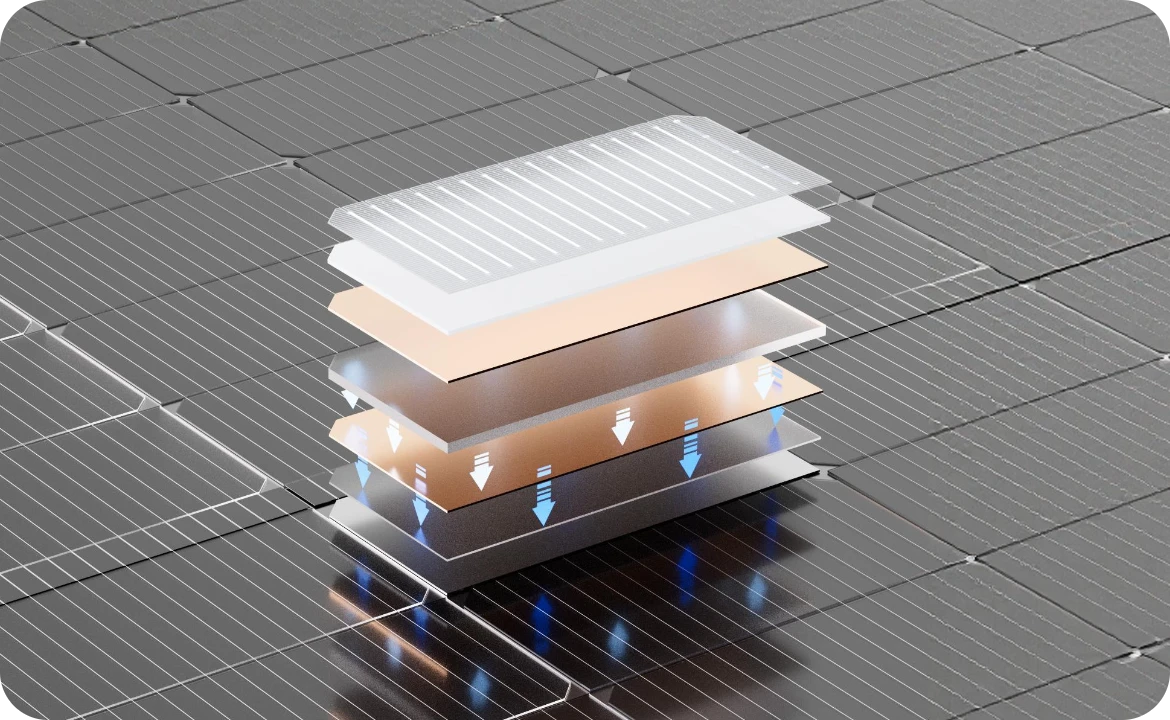 Exploded view of solar panel layers showing advanced construction