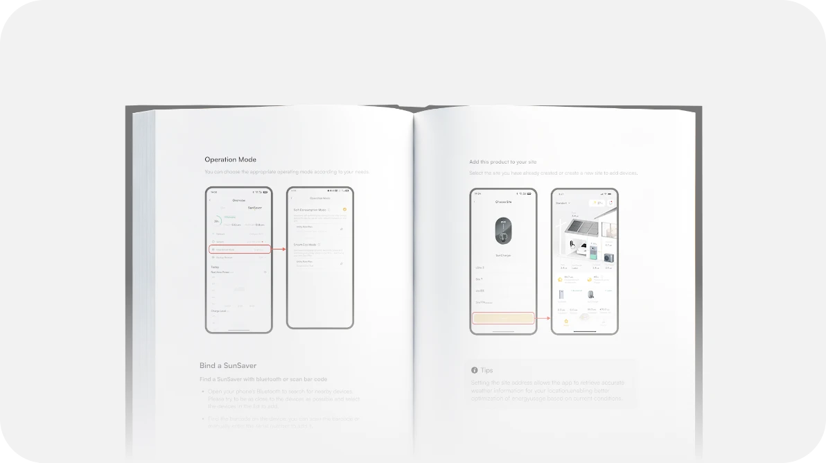 Geöffnetes Buch mit App-Benutzerhandbuch
